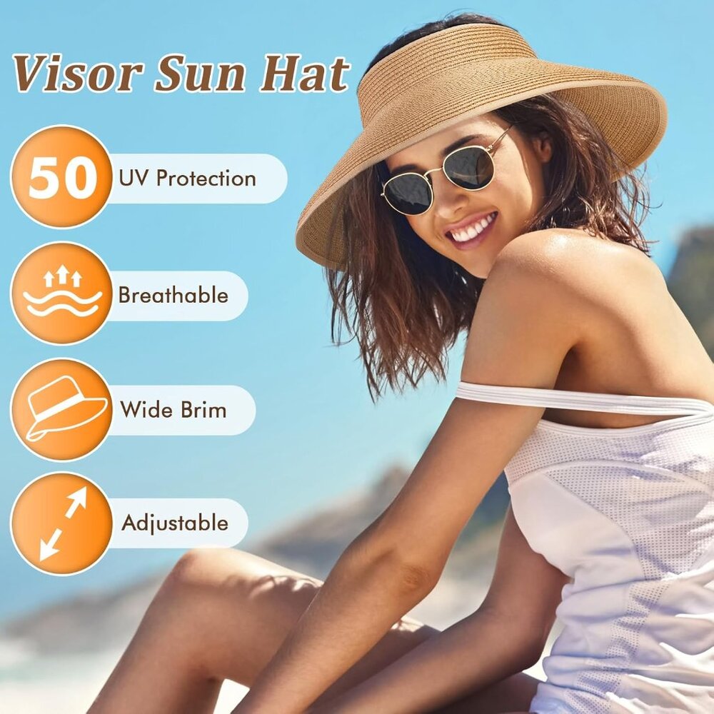 Sun Hats for Women, Wide Brim Straw Beach Hat for Women Foldable Floppy, Sun Hat - Picture 5 of 7